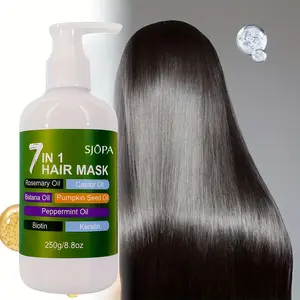 7-in-1 Deep Hair Mask with Rosemary, Castor, Pumpkin Seed & Peppermint Oils - Biotin Keratin for Split End Smoothing, Moisturizing Dry Hair, Unisex Adult Use, Hair Care, Sleek Bottle Design, Natural Ingredients Molecular Repair Hair Mask