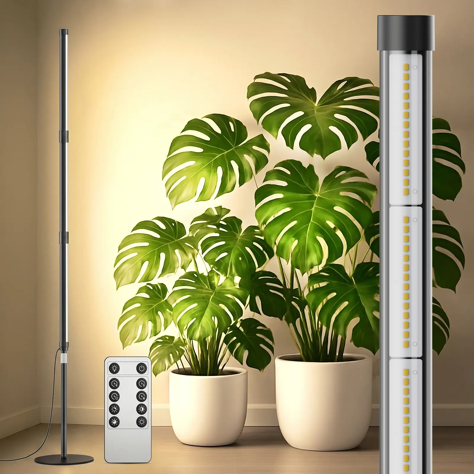 SANSI T10 Standing Grow Lights for Indoor Plants, Vertical Grow Light 4.3FT | PPFD 254 Plant Light 55W/80W Full Spectrum, Adjustable Three-Stage, 5 Dimming, Timer 3/6/12h, 4000K, Wide Coverage Growth