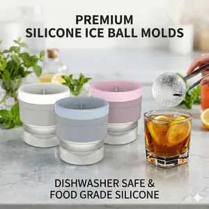 Stackable Whiskey Ice Ball Mold Set (3/6 Pcs), 2.5-in Large Round Silicone Ice Cube Maker with Lid, Easy Release Leak-Proof Sphere Ice Trays for Cocktails, Bourbon & Home Bar Gadgets