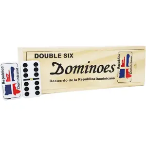 Dominoes Double 6 Tiles in Wooden Box.Dominican Republic Country Flag Engraved Dominoes