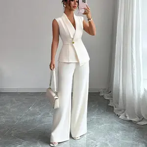 Elegant style solid color vest straight trousers suit women's 2026 autumn suit