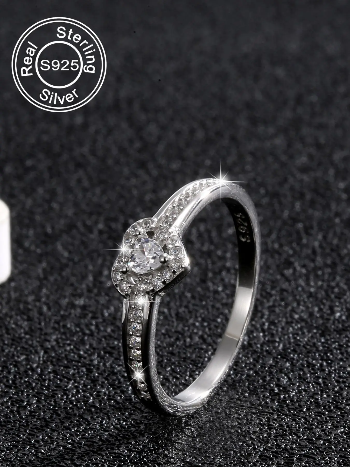 925 Sterling Silver Summer Heart Shaped Rhinestone Decorated Bridal Rings for Women, Solitaire Engagement Ring, Gifts for Wife, Fashion Jewelry Accessories for Women & Girls, Trendy All-match & Exquisite Jewelry for Birthday Gift, Pave Engagement Ring