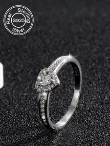 925 Sterling Silver Summer Heart Shaped Rhinestone Decorated Bridal Rings for Women, Solitaire Engagement Ring, Gifts for Wife, Fashion Jewelry Accessories for Women & Girls, Trendy All-match & Exquisite Jewelry for Birthday Gift, Pave Engagement Ring