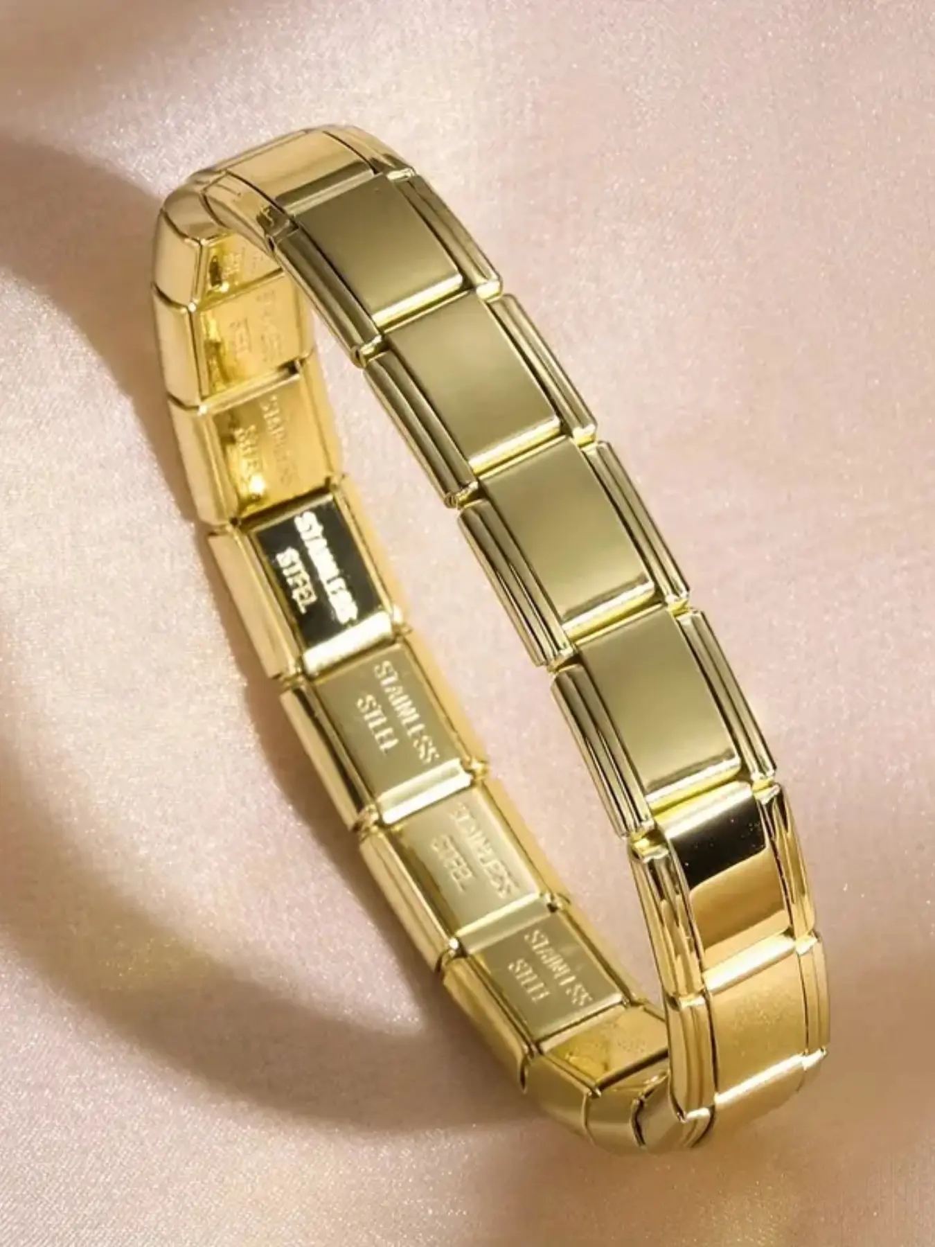 Stainless Steel Minimalist Bracelet, Elastic Italian Charm Modular Bracelet for Daily Use, Delicate Women's Jewelry Gift, Trendy Stackable Bracelets, Durable Metal Bracelet, Link Bracelets, Adjustable Bracelet, High Quality Bracelet
