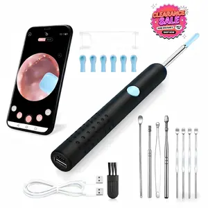 Earwax Remover Tool Camera Kit, 1080P HD Camera, 6 Replacement Tips, Safe Comfortable Multi-Purpose Inspection Tool for iPhone, iPad, Android Phones (Black)
