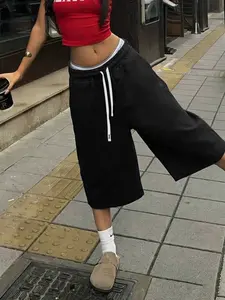 1 Piece Women's Knee Length Baggy Sweat Shorts Y2K Streetwear Elastic Drawstring Waist Loose Fit for Daily Street Casual Wear