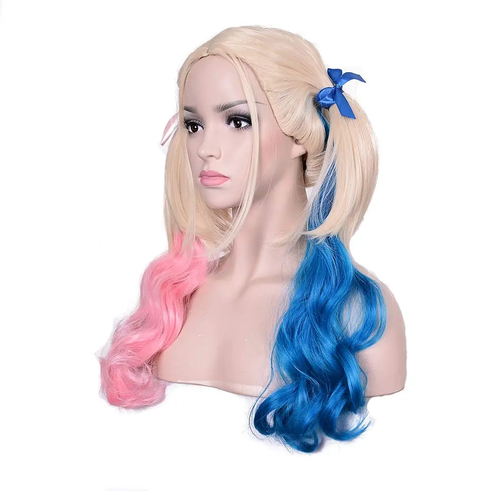 "Multi-Color Two Pigtail Wig for Women, Pink Blue Blonde - Ideal for Halloween, Cosplay, and Costume Parties"