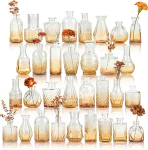 Der Rose Glass Bud Vases Set of 32 Small Amber Flower Vases for Rustic Wedding Centerpieces Table Decorations and Home Office Decor(Amber)