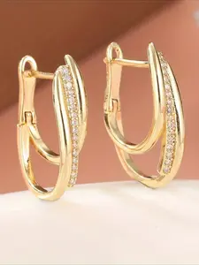 Luxurious Copper Inlaid Synthetic Zirconia Hoop Earrings, Women's Circular Earrings, Long Oval Earrings