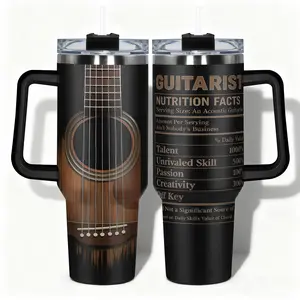 1pc Tumbler Cup Stainless Steel Water Bottle Acoustic Guitar Musical Instrument Designs, Leakproof Large Capacity (40oz/30oz/22oz/20oz/14oz), Needed for Gym, Hiking, Travel Ideal Birthday Christmas Gift