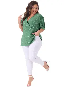 Agnes Orinda Women's Plus Size Top Summer V Neck Wrap Short Sleeve Polka Dots Peplum Tops