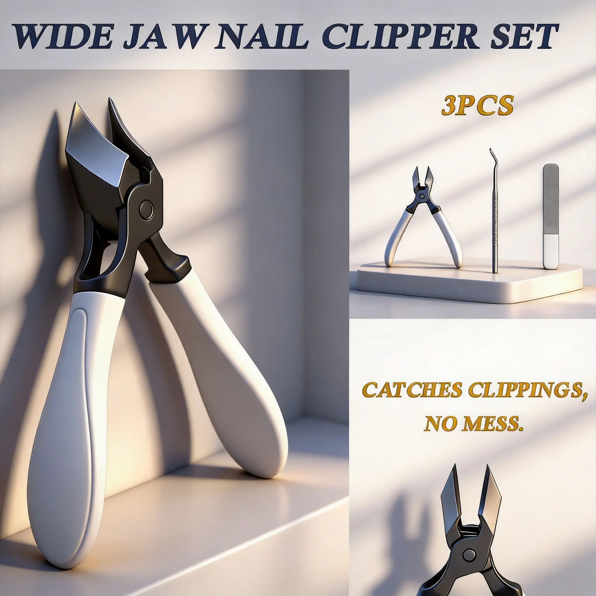 Slant-Cut Manicure Clipper for Thick or Ingrown Nails - Wide Jaw Tool with Splash Guard and Handle for Home Nail Care