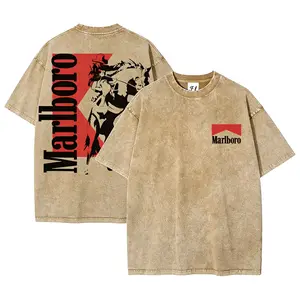 [100% Cotton] [Made in the USA] Washed vintage Marlboro denim hooded sweatshirt, Bohemian Western style, unisex printed pullover, comfortable everyday cotton men's wear, a perfect gift for men.