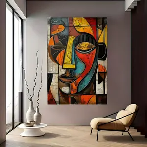 Wooden Framed Canvas African Art Style Abstract Face Design Figures Pattern Painting, Modern Home Decoration, Wall Art Decor for Living Room, Bedroom, Office, Restaurant, Ornaments