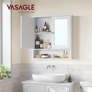 【Deals For You】VASAGLE Bathroom Cabinet with Mirror, Wall Cabinet with 2 Mirrored Doors, Adjustable Shelf, Open Compartment, Wall-Mounted, 5.1 x 22.2 x 23 Inches