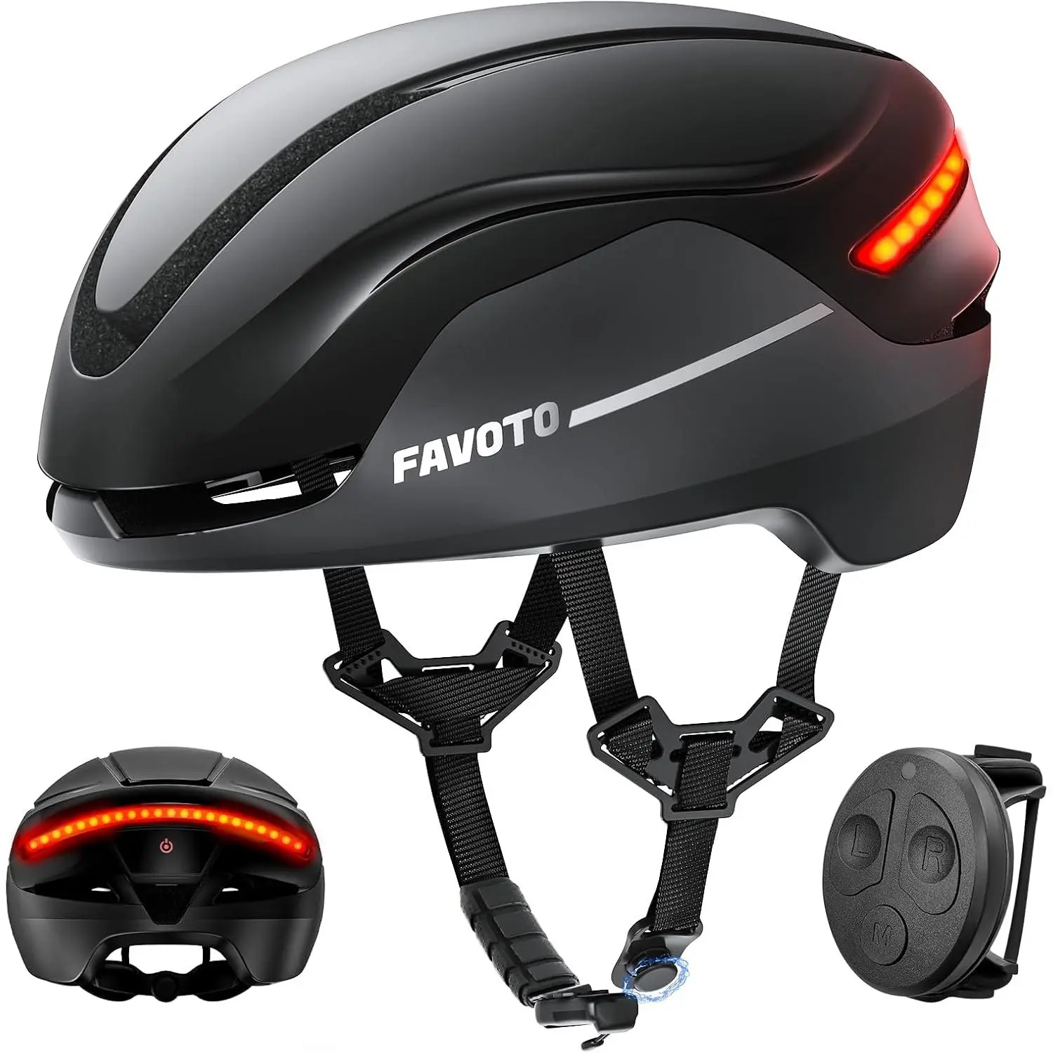 Favoto Unisex Smart Bike Helmet with LED Tail Lights - CPSC Certified Dual Shell Ebike Helmet, Turn Signals, Durable Protective, Dial-Fit, 56–61 Cm Adjustable, Lightweight, Sleek Headgear for Road Cycling, City Commuting