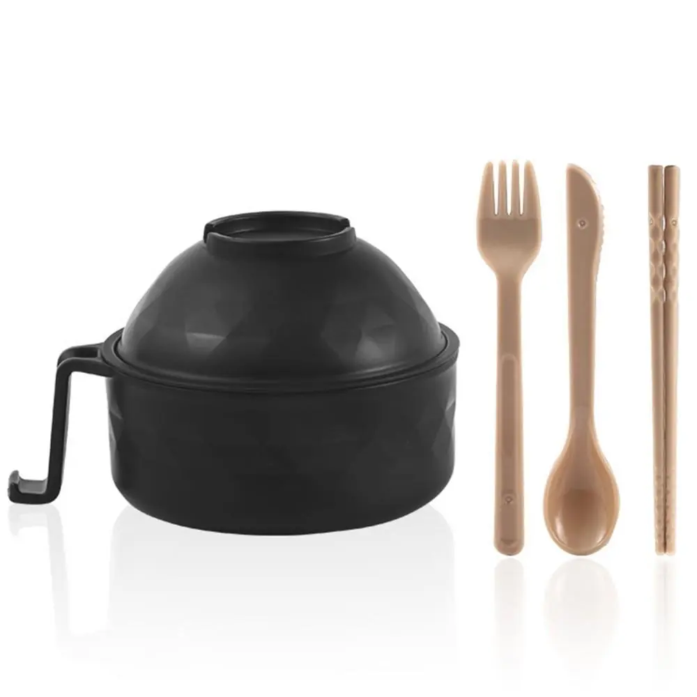 Wheat Straw Bowl Set - Large Noodle Tableware, Microwave-Safe Noodle Bowl with Lid, Strainer, Spoon, Chopsticks, Fork for Dormitory and Household Kitchen Storage(Top bowl-Black）