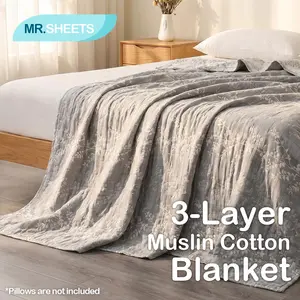 [Memorial Day Sale]NTBAY 3-Layer Muslin Cotton Blanket – Lightweight, Breathable Soft Bed Quilt for All-Season Comfort & Daily Relaxing Use