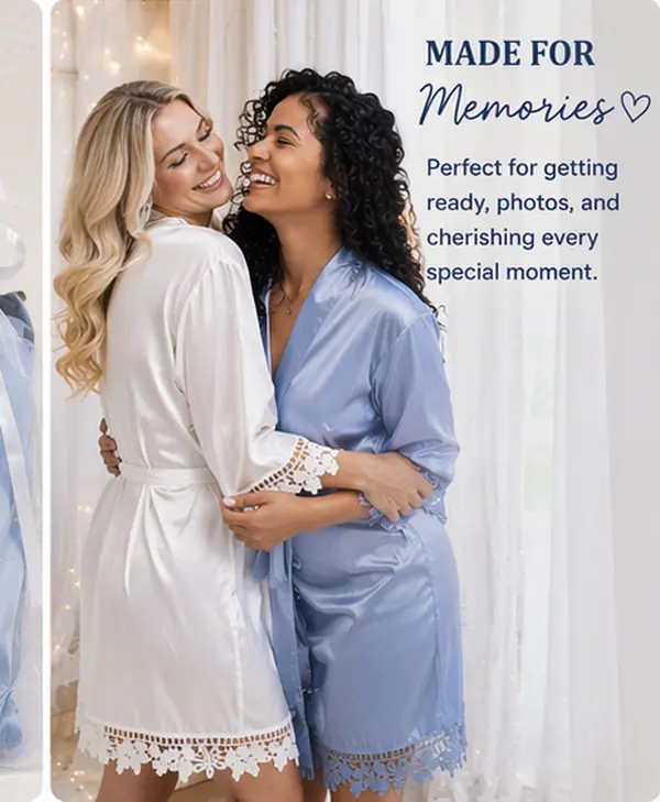 Taniri Women's Elegant Soft Silky Satin Fabric Bridesmaid Robe with Lace Trim, Long Sleeve Adjustable Bridal Party Gown with Belt, Matching Organza Gift Bag - Plus & Kids' Sizes, Gowns, Basic, Elegance, Cute, Casual, Bottoms, Fit, Longsleeves, Chic, Arm S