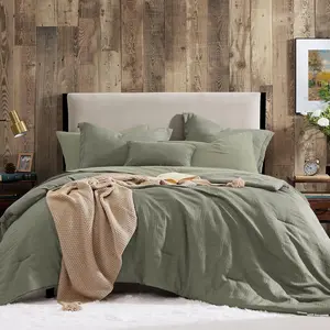 Size Comforter Set- 7 count Sage Green Textured  Bedding Set, Soft Solid Bed in a Bag for All Season,  Comforter Set with Sheets(Sage Green,102''x90'')