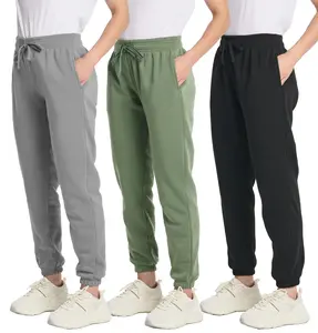 Real Essentials 3 Pack: Women's Fleece Jogger Sweatpants (Available in Plus Size)