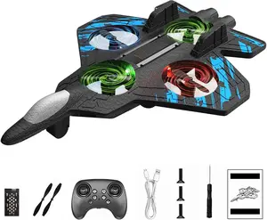 Remote-Controlled Fighter Jet 2.4ghz Foam Remote Control Airplane 360° Tricks Stunt Flights Rc Plane with Fancy LED Stable Hovering and Circle Fly for Indoor Outdoor Christmas & Birthday Gifts (Blue)