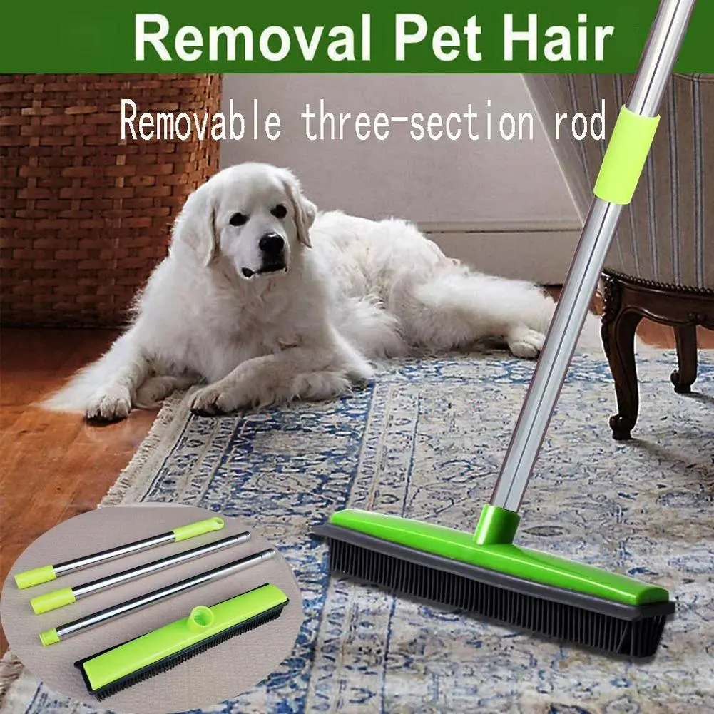 Pet Hair Rubber Broom Floor Brush for Carpet Dog Hair Remover with Built in Squeegee Silicone Broom Hair Remover Cleaning Home Cleaning Tool Home Care Supplies