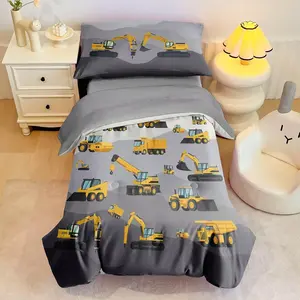 4 Piece Toddler Bedding Set for Boys,Cars Construction Toddler Bed Comforter Set Includes Comforter,Flat Sheet,Fitted Sheet and Pillowcase,Christan Trucks Tractors Bed in A Bag for Kids Bedroom