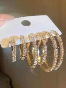 Rhinestone Decorated Hoop Earrings, Fashionable Earrings for Women, Daily Use, Trendy All-match & Exquisite Jewelry for Birthday Gift, High Quality Earrings, Rhinestone Decorated Bling