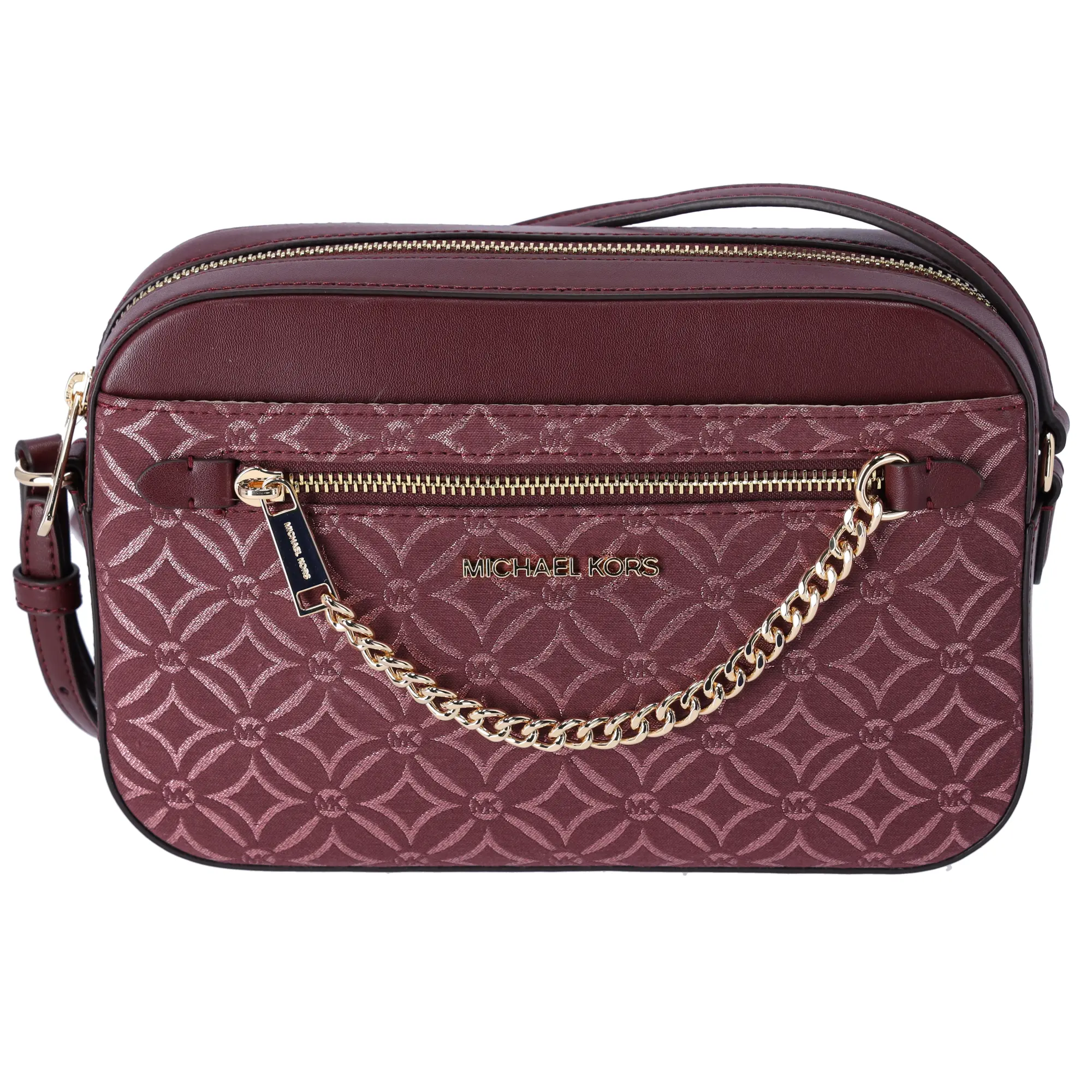 Pre-owned MICHAEL KORS Jacquard Crossbody Bags Jet Set East West Chain Crossbody Metallic Oxblood Multi