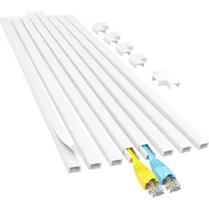 Cord Hider, 113in -Cord  Concealer, Cord Covers for Wires  Wall, Easy Install  Management Kit for 2 Small Wires, Cables Raceway  Office, W0.59in H0.4in, White