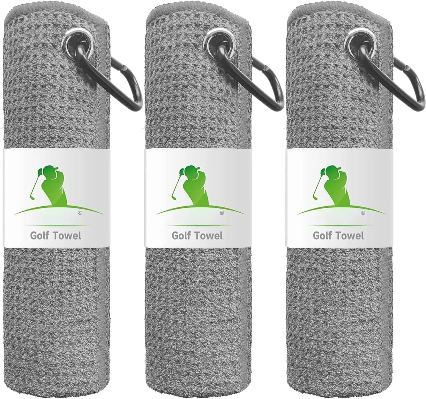 3 Pack Golf Towels (16" X 16"), Microfiber Waffle  Golf Towel with Carabiner Clip, Suitable for Men's Golf Gifts (Grey)