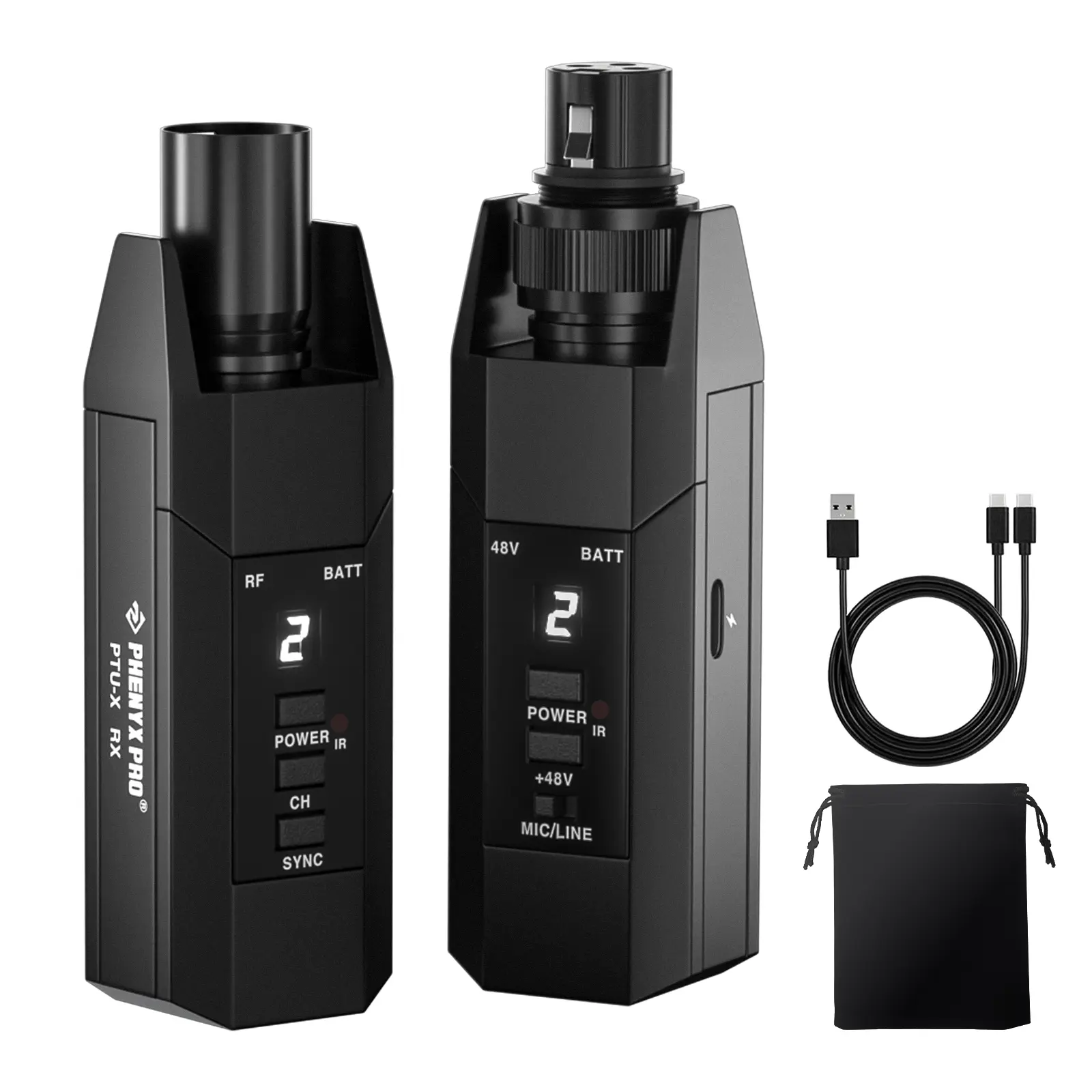 Phenyx Pro Plug-on XLR Wireless Transmitter Receiver Audio System - Wired-to-Wireless Microphone Kit with 16 UHF Band Frequencies, XLR Adapter for Dynamic Mic, Audio for Edits, Manufacturer Warranty (PTU-X)