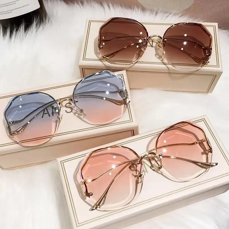 Women’s 3-Pack Oversized Square Metal Sunglasses - UV400 Anti-UV Protection, Vintage Chic Sunglasses, Lightweight Durable TR90 Semi-Rimless, Purple-Blue Blue Light Blocking Night Vision Female Eyewear, Anti-Uv Women's Sunglasses