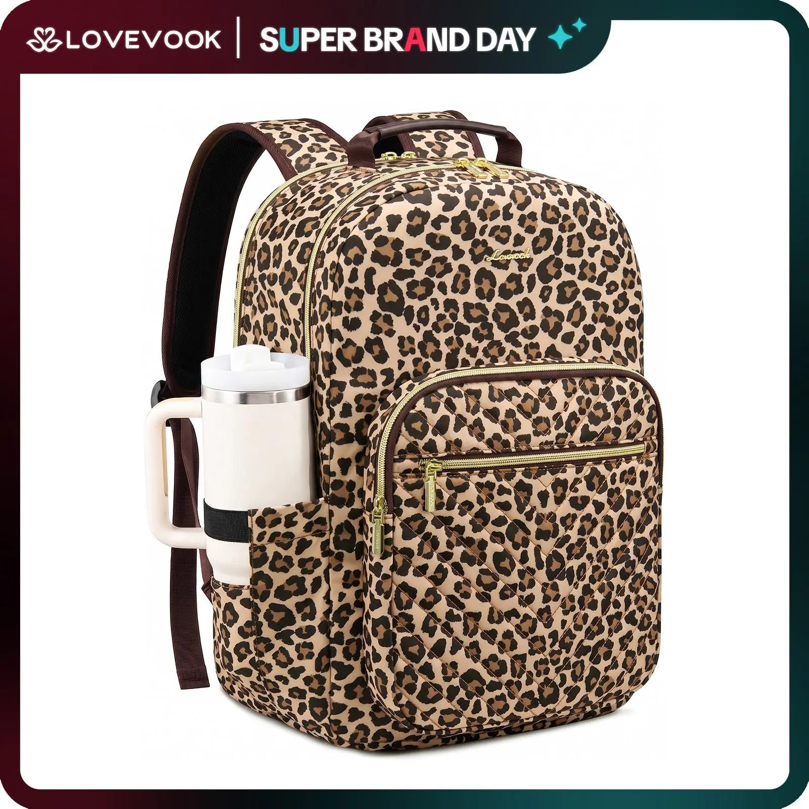 LOVEVOOK Laptop Backpack for Women with Giant Tumbler Holder 15.6 inch,Designer Travel Backpack Laptop Bag College Backpack,Quilted Work Nurse Teacher Backpack Purse Computer Bag Gift