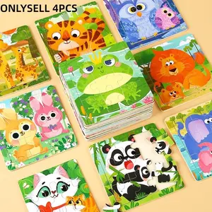 Children Wooden Puzzle Set, 4-Piece Cartoon Animal Traffic Puzzles, Animal Shape Puzzle, Early Education Toy for Toddlers, Perfect Gift for Kids, Jigsaw Puzzles