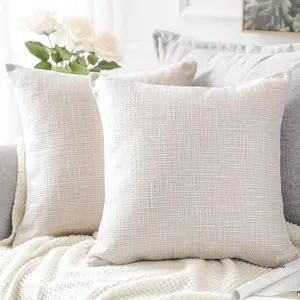 Linen Throw Pillow Covers t of 2 Decorative Square Pillowcas Cushion Covers 18x18 Inch for Home Decor Sofa Bedroom Car 45 x 45 Beige