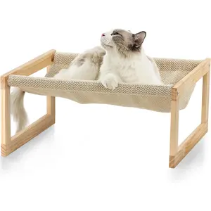 Bed, Large Breathable  Bed, Wooden  Hammock for Outdoor, 21 X 16.5 Inch Elevated Pet Furniture Suitable for Kitty, Puppy, , Bunny and Small