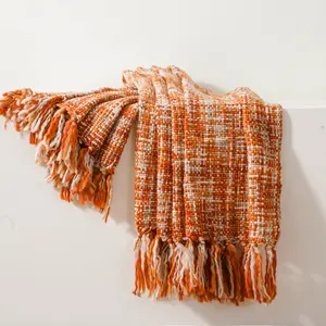 Battilo I Rust Orange Throw Blanket for Couch, Decorative Colorful Boho Throw Blankets for Bed, Chair, Sofa, Knitted Throw Blanket Farmhouse Throw for Home Decor, 50"x60"
