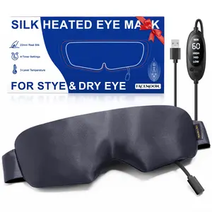 Silk Heated Eye Mask for Dry Eyes: Warm Compress for Stye, Blepharitis & Chalazion - USB Electric Stable Moist Heating Eye Pads for MGD & Sinus - Temperature & Timer Control,Ideal for Sleep & Travel Gray