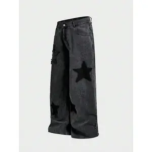 Large size men's woven snowflake print jeans