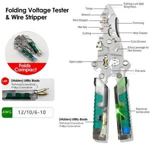 ​​16 in 1 Professional Multi - Function Pliers with Flathead & Phillips Screwdrivers, Wire Spooler, Wire Stripper, Crimper, Hex Key Wrench, Bolt Cutter, Voltage Tester, Cable Cutter, Puncture Knife, Precision Wire Cutter, Hex Socket, Insulated Grip