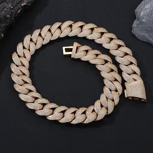 European and American hip-hop 22mm bubble Cuban chain full diamond necklace trendy brand personalized men's hip-hop jewelry bracelet