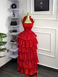 PULKRITU Women's Floral Print Layered Ruffle Midi Maxi Dress, Elegant Party, Birthday, Vacation, Evening Clothes, Sexy Style for All Seasons, Cacading Ruffles Gown Maxi Dresses, Vacation Dresses