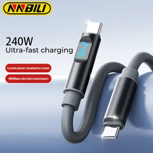 Nnbili USB C to C LED Display 240w 6a Fast Charging Cable, High-Speed Data Transfer Dual Type-C Line for Huawei Xiaomi iPhone