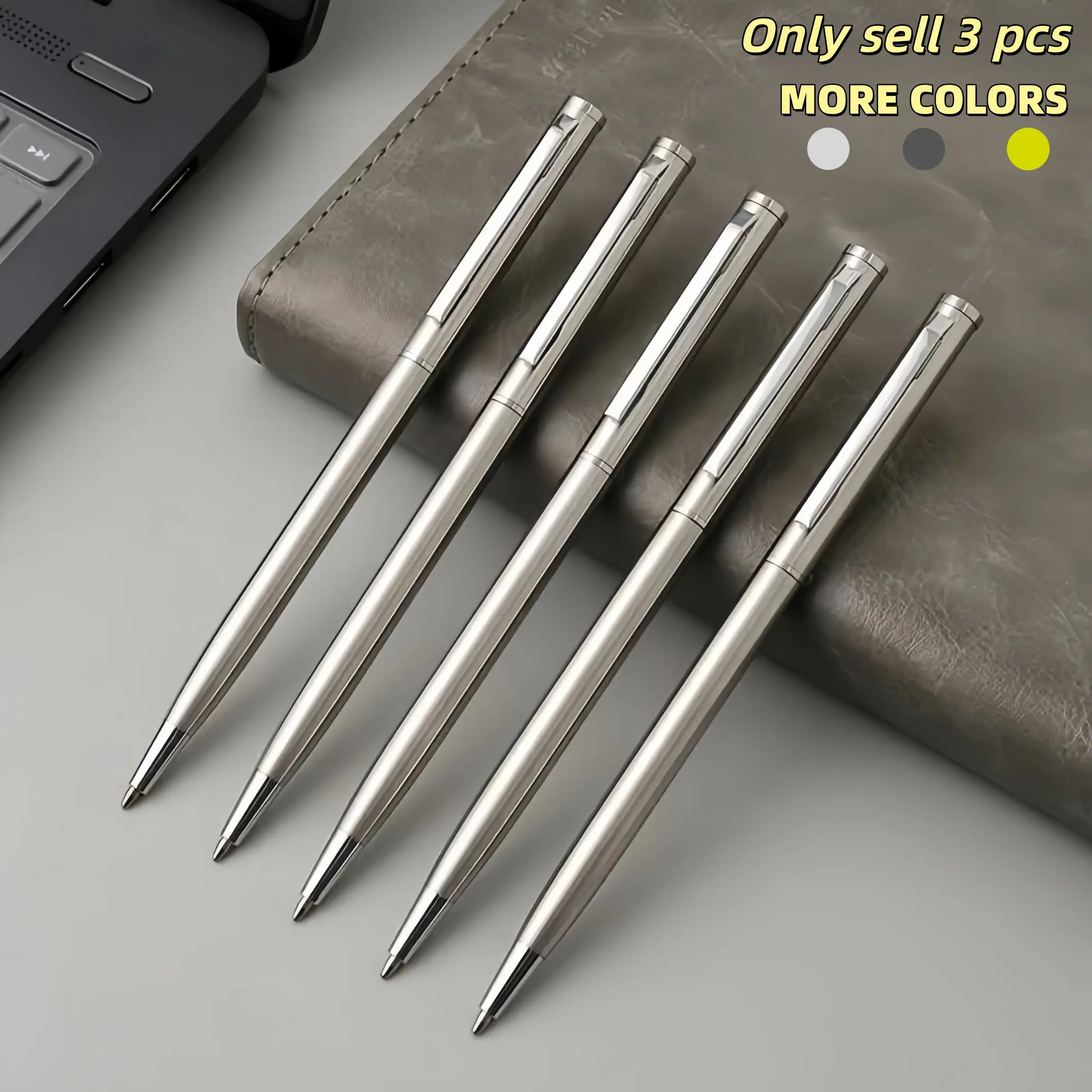 Stainless Steel Ballpoint Pen, 3 Counts Durable Ballpoint Pen, Smooth Writing Pen, Ink Pen, Office Stationery & Supplies, Gift Ideas, Office School Supplies, Stationery Set, College Student Pen