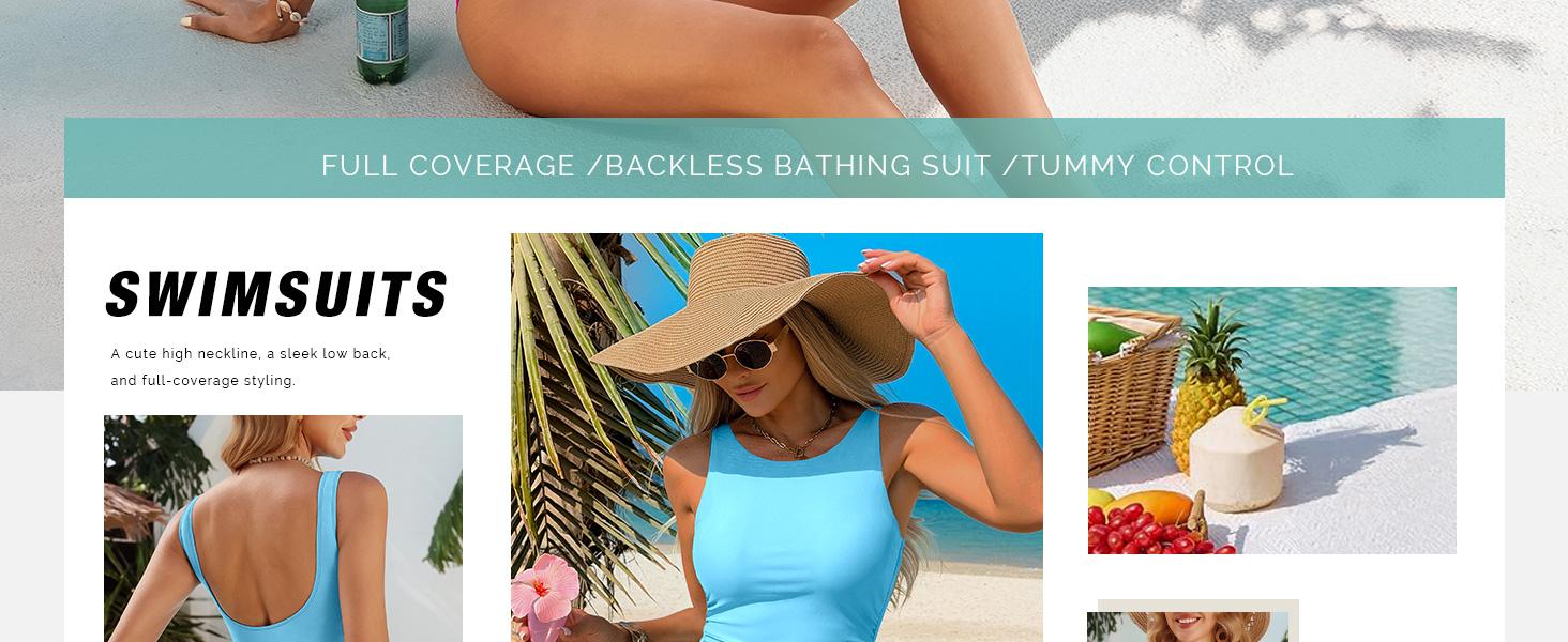 ANRABESS Women Swimsuits One Piece Tummy Control Full Coverage Backless Bathing Suit Ruched Swim Suit Beach Vacation Swimwear