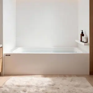 summervibes Modern Alcove Acrylic Soaking Bathtub, 71.9x32 in Large Rectangular Deep Soak Tub with Right-Hand Drain, Overflow Hole and Integral Flange for Bathroom, White, Alcove Tub
