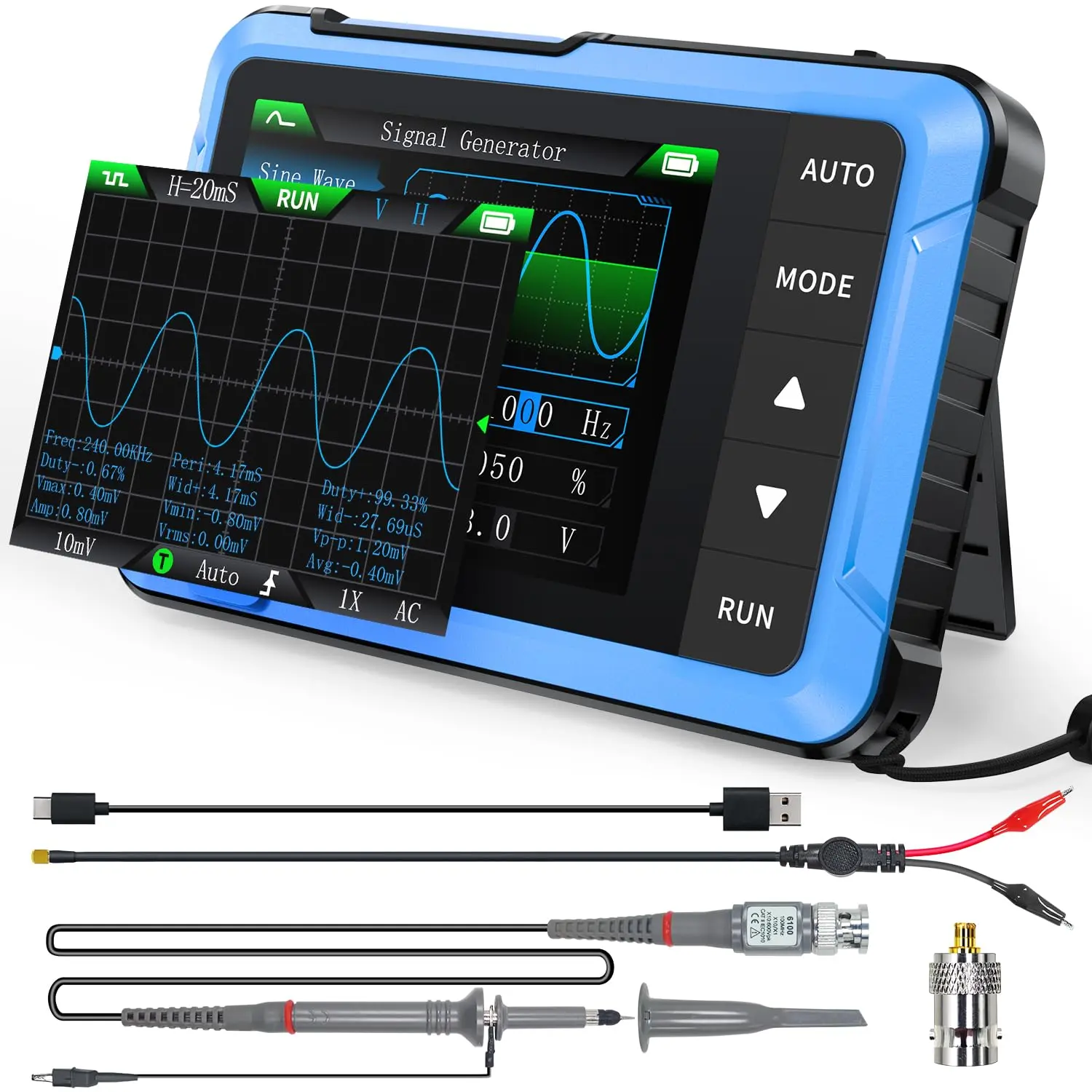 FNIRSI DSO510 2 In 1 Digital Portable Handheld Oscilloscope with 50kHz DDS Signal Generator, Digital Automotive Tester, 10MHz Bandwidth, 2.8in HD Display, 48MS/s Sampling Rate, Normal-Single-Auto Trigger