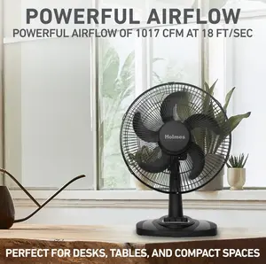 HOLMES 12 Table Breeze Oscillating, 3 Speeds, Ideal for Home, Bedroom or Office, fan black